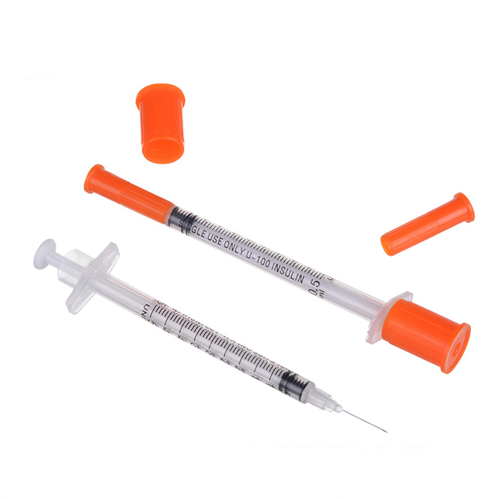 Disposable Medical Orange Cap 1ml Insulin Syringe with Fixed Needle