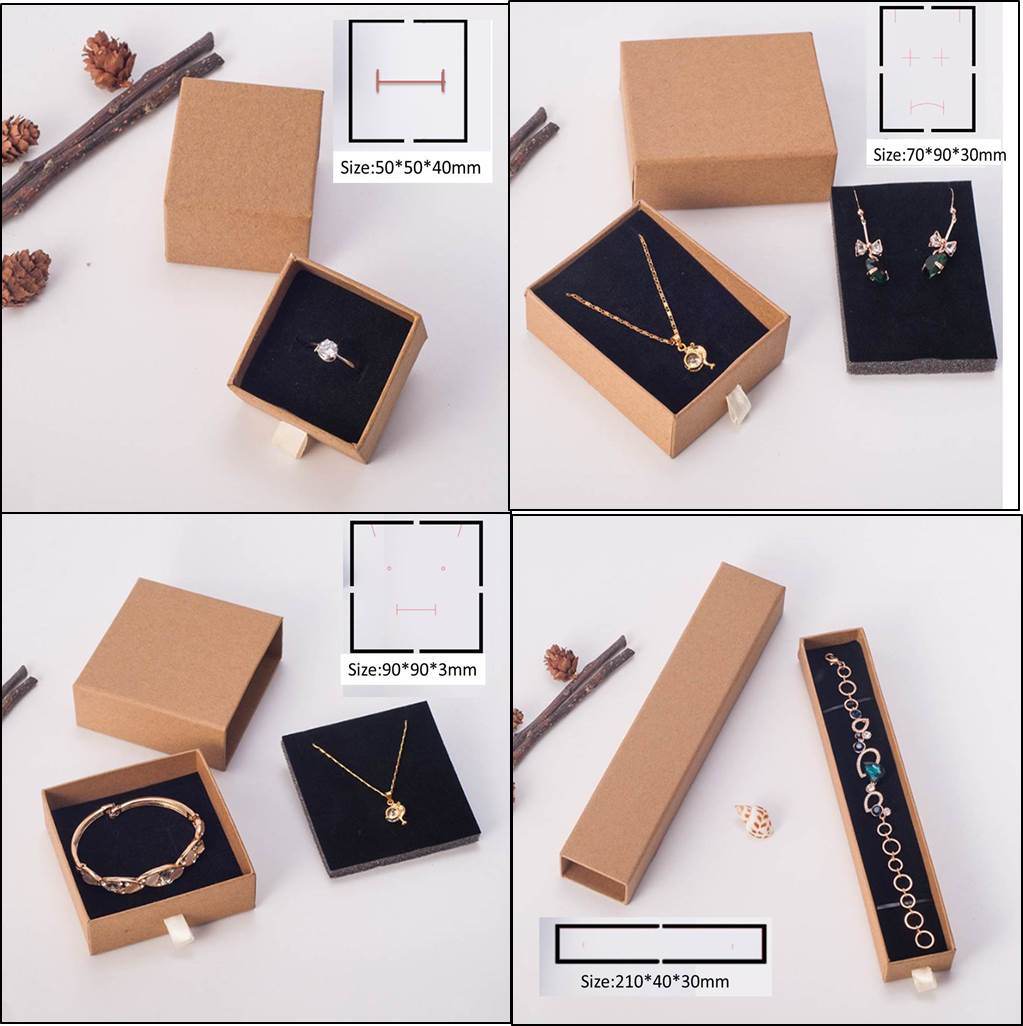 Kraft Paper Small Big Paper Drawer Box, Sliding Drawer Box Jewelry Jewellery Bracelet Rings Gift Boxes Jewelry Box