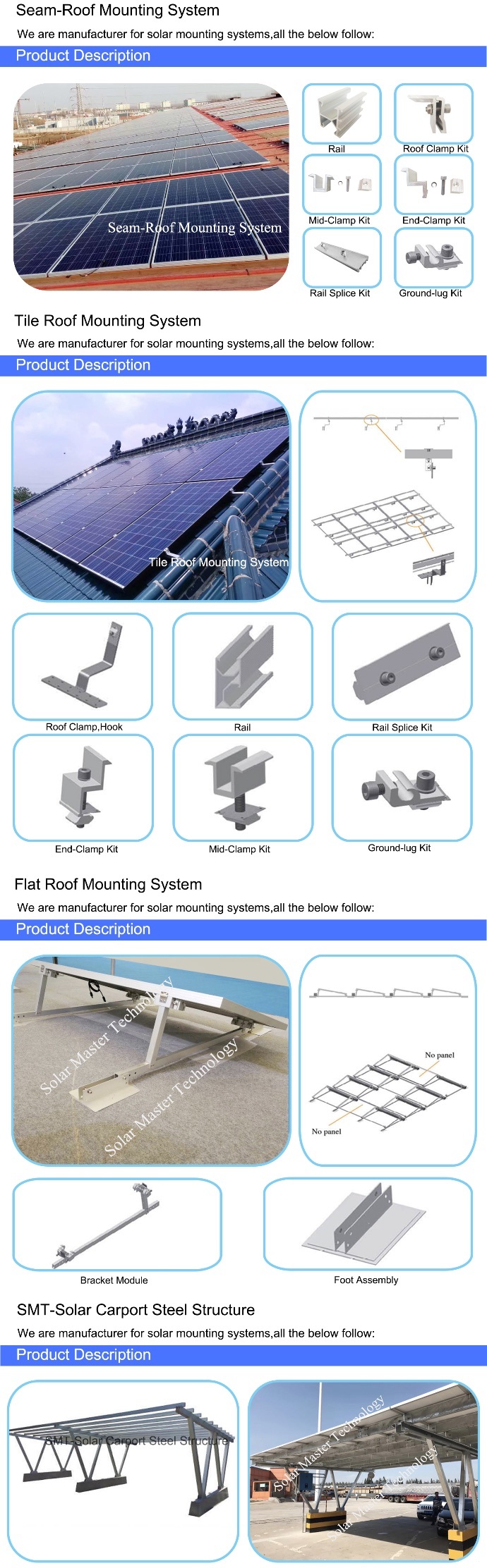 Colorful Aluminum Solar Mounting Bracket Solar Energy System Solar Power System Solar Racking