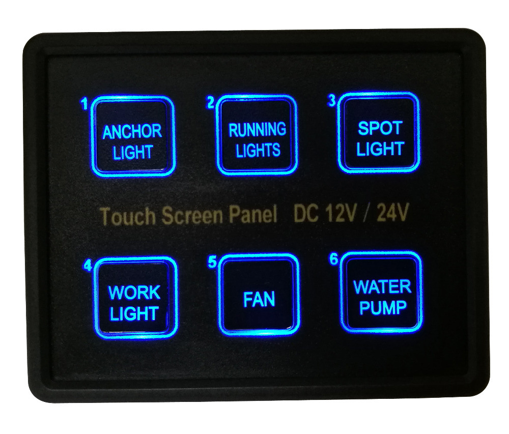 6gang Blue LED Capacitive Touch Screen Control Switch Panel Box